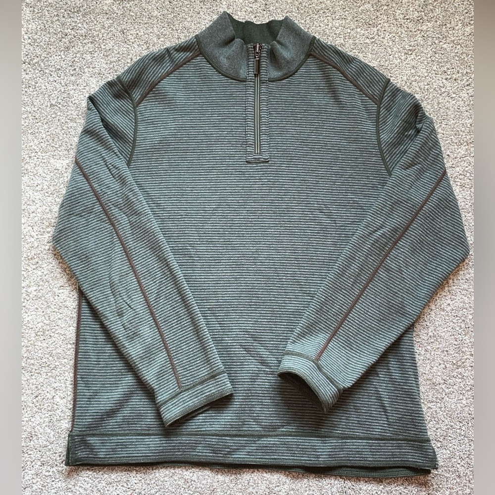 Tommy Bahama Reversible Quarter Zip Pullover Sweatshirt Green Striped